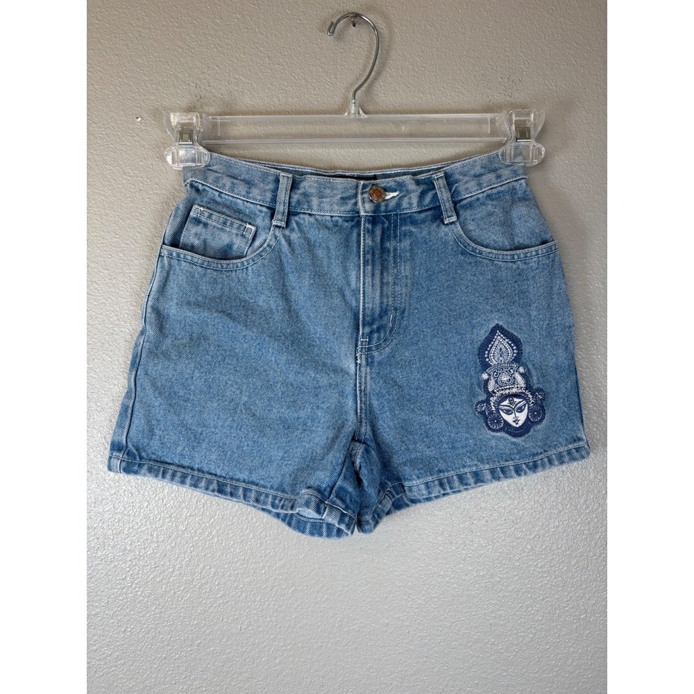 Route 66 Vintage Girls Denim Shorts Light Wash Embroidered Graphic Size 12